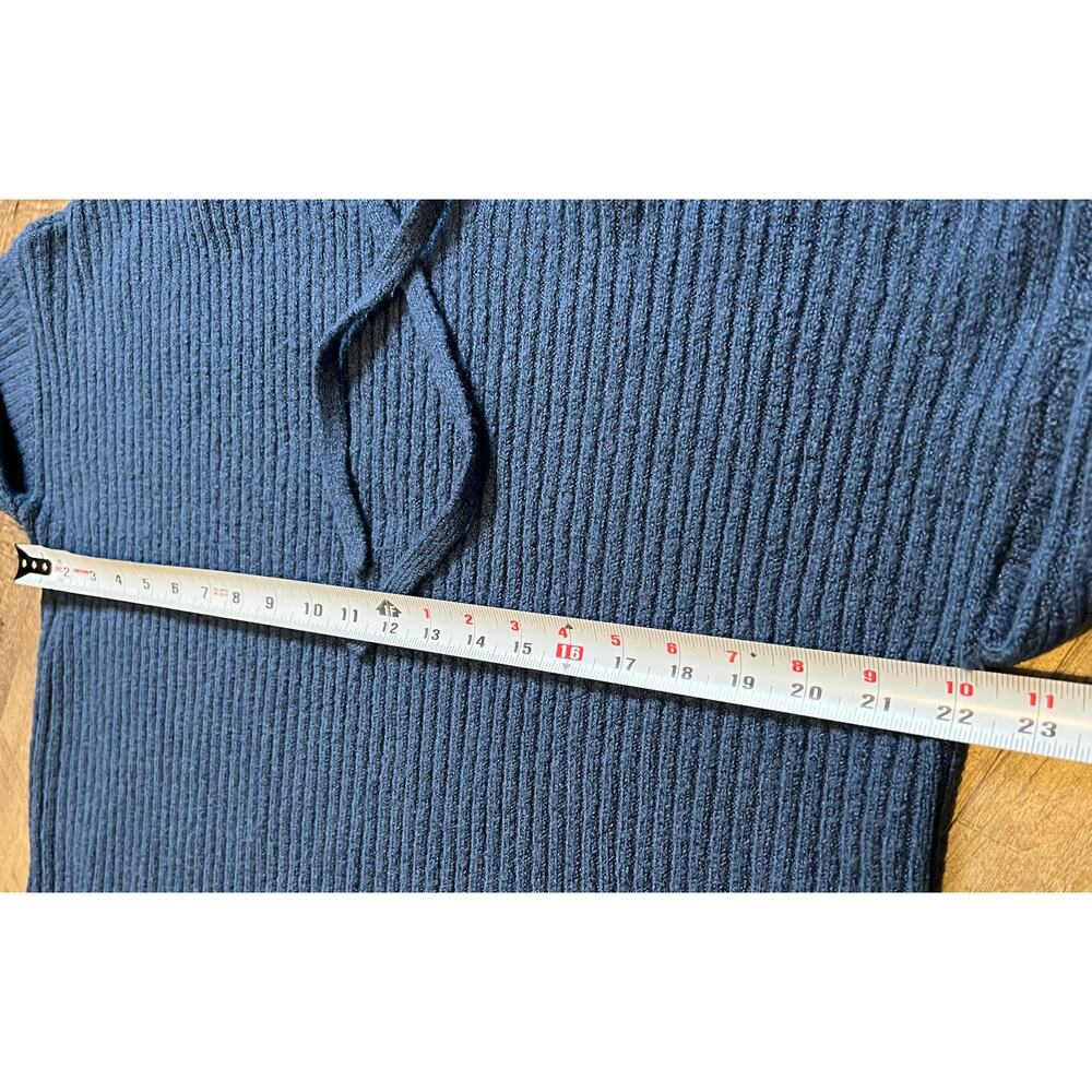 PINK Victoria's Secret Blue Ribbed Knit Pullover Hoodie Sweater NWOT Sz M - Picture 5 of 7